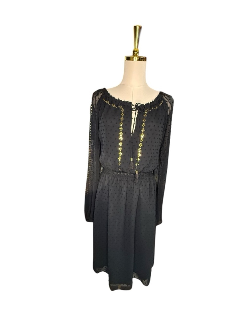 Altuzarra for Target Black Sheer Swiss Dot Midi Dress with Gold Trim Size 6